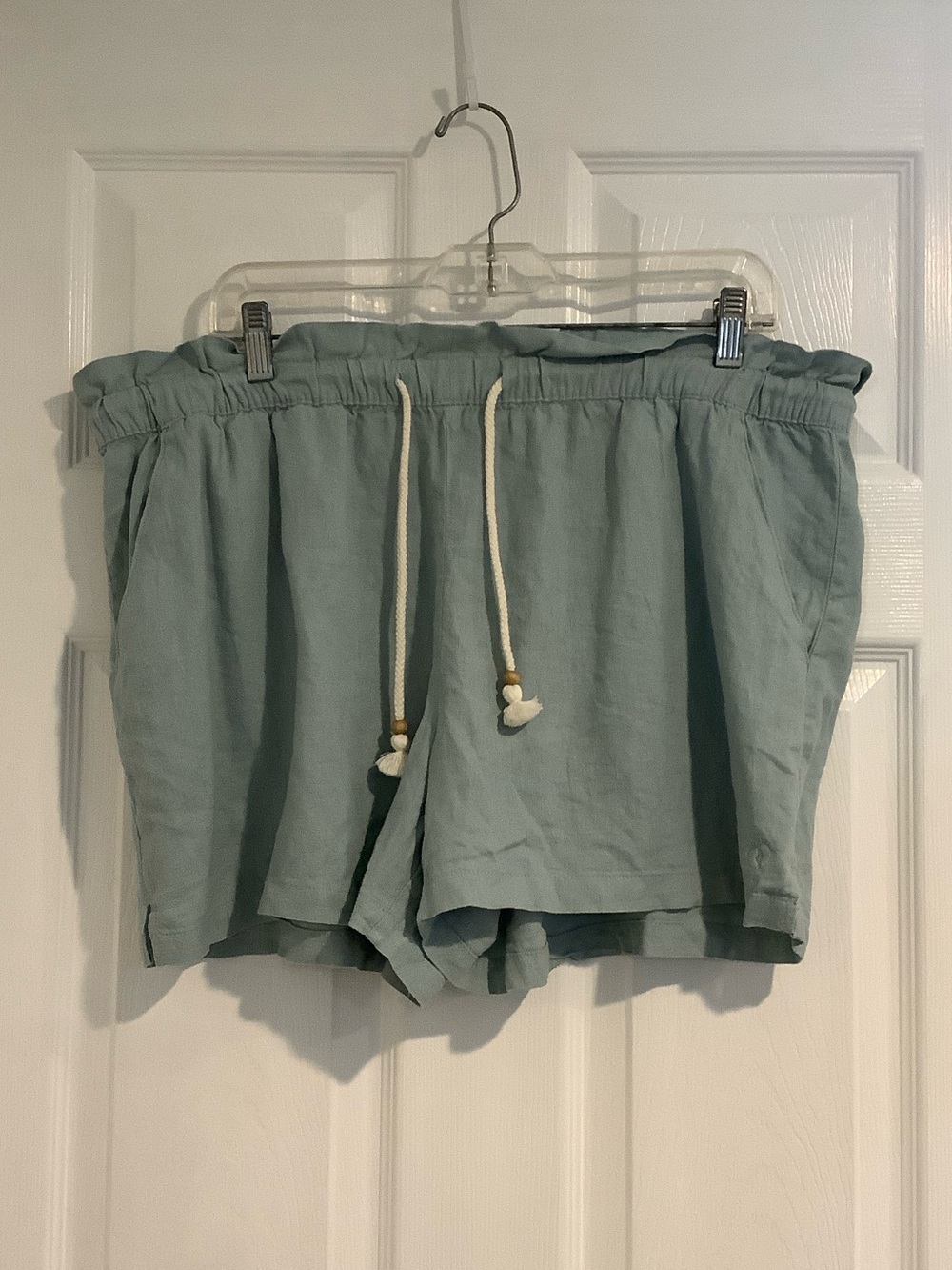 HANG TEN Women’s Aqua Blue Linen Blend Paper Bag Coastal Grandma  Shorts XL